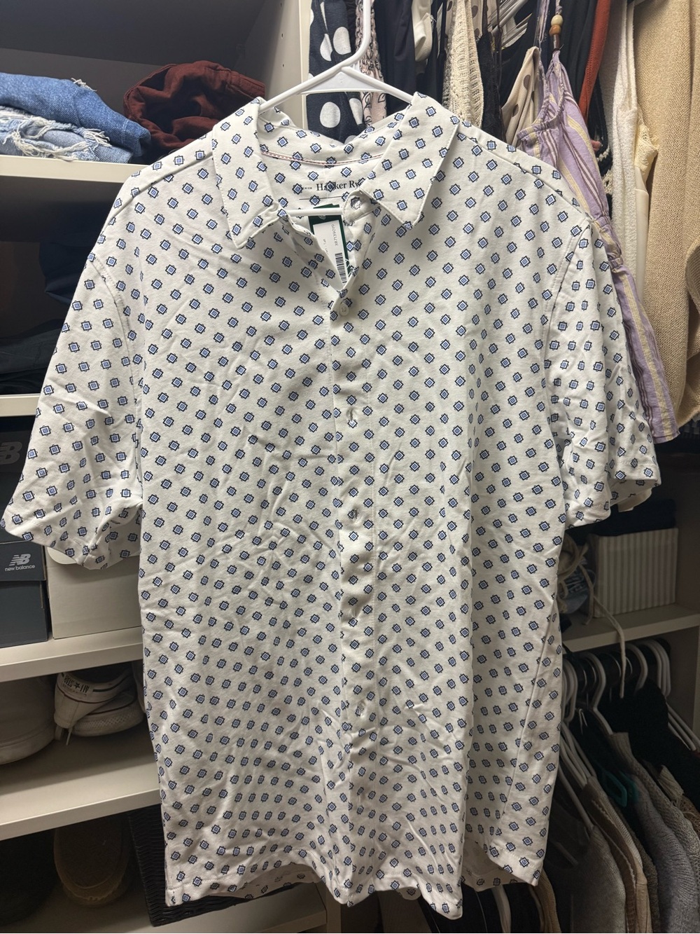 Men's White Short-Sleeve Printed Shirt XL